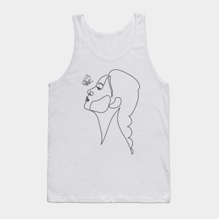 Woman Looking at a Butterfly | One Line Drawing | One Line Art | Minimal | Minimalist Tank Top